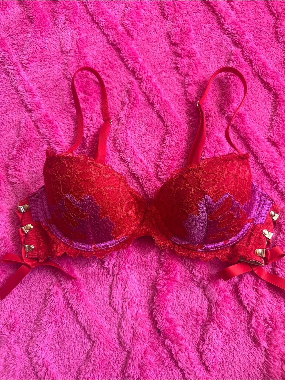 Red & Purple Lace corset detail Bra
